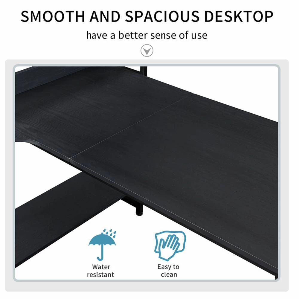 Black Color 54.3 in. Home Office Steel Frame Computer Desk MDF Board with 5-Tier Open Bookshelf by ATHMILE 6 Black Color 54.3 in. Home Office Steel Frame Computer Desk MDF Board with 5-Tier Open Bookshelf by ATHMILE - Image 6