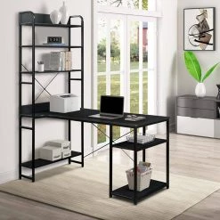 Black Color 54.3 in. Home Office Steel Frame Computer Desk MDF Board with 5-Tier Open Bookshelf by ATHMILE 19 Black Color 54.3 in. Home Office Steel Frame Computer Desk MDF Board with 5-Tier Open Bookshelf by ATHMILE -ATHMILE Sales Store black athmile computer desks gz wf198459aab 31 1000
