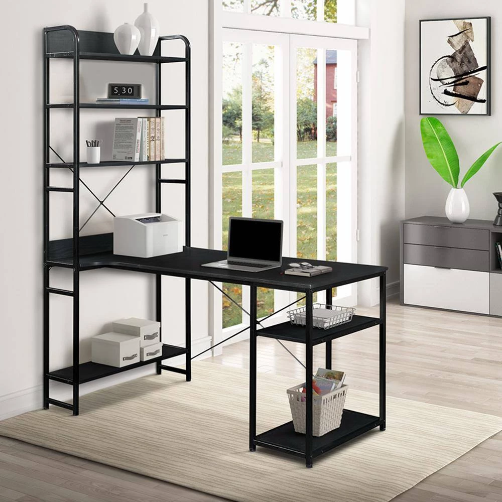 Black Color 54.3 in. Home Office Steel Frame Computer Desk MDF Board with 5-Tier Open Bookshelf by ATHMILE 10 Black Color 54.3 in. Home Office Steel Frame Computer Desk MDF Board with 5-Tier Open Bookshelf by ATHMILE - Image 10