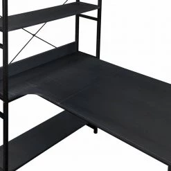 Black Color 54.3 in. Home Office Steel Frame Computer Desk MDF Board with 5-Tier Open Bookshelf by ATHMILE 14 Black Color 54.3 in. Home Office Steel Frame Computer Desk MDF Board with 5-Tier Open Bookshelf by ATHMILE -ATHMILE Sales Store black athmile computer desks gz wf198459aab 4f 1000