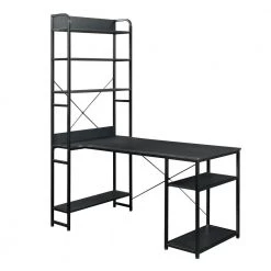 Black Color 54.3 in. Home Office Steel Frame Computer Desk MDF Board with 5-Tier Open Bookshelf by ATHMILE