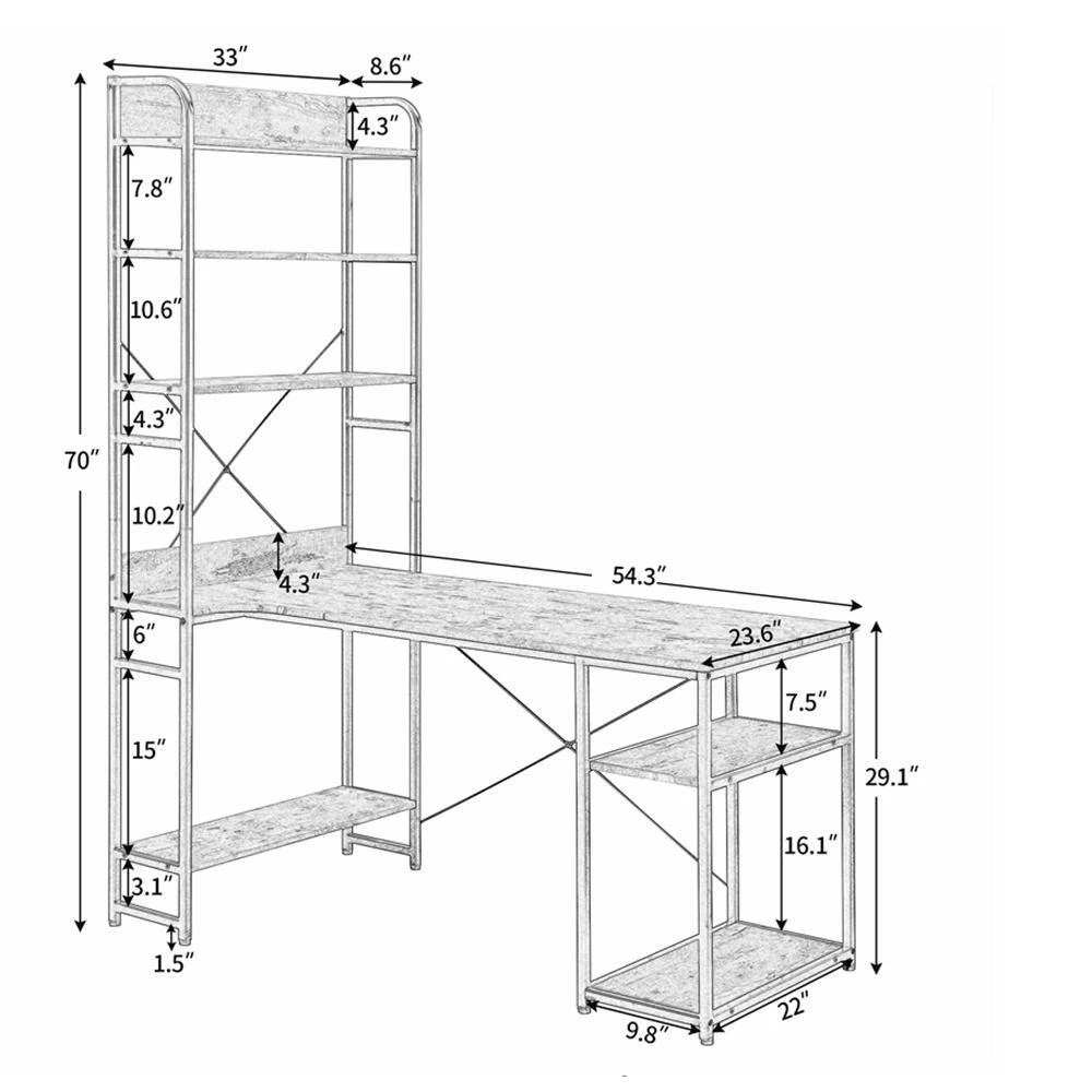 Black Color 54.3 in. Home Office Steel Frame Computer Desk MDF Board with 5-Tier Open Bookshelf by ATHMILE 4 Black Color 54.3 in. Home Office Steel Frame Computer Desk MDF Board with 5-Tier Open Bookshelf by ATHMILE - Image 4