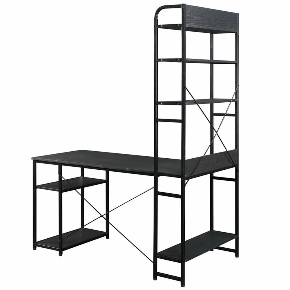 Black Color 54.3 in. Home Office Steel Frame Computer Desk MDF Board with 5-Tier Open Bookshelf by ATHMILE 2 Black Color 54.3 in. Home Office Steel Frame Computer Desk MDF Board with 5-Tier Open Bookshelf by ATHMILE - Image 2