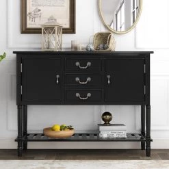 45 in. Black Standard Rectangle Wood Console Table with 3 Drawers, 2 Cabinets and 1 Shelf by ATHMILE 13 45 in. Black Standard Rectangle Wood Console Table with 3 Drawers, 2 Cabinets and 1 Shelf by ATHMILE -ATHMILE Sales Store black athmile console tables ccwf280256aab 1f 1000
