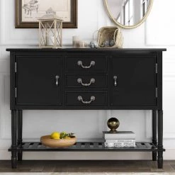 45 in. Black Standard Rectangle Wood Console Table with 3 Drawers, 2 Cabinets and 1 Shelf by ATHMILE 15 45 in. Black Standard Rectangle Wood Console Table with 3 Drawers, 2 Cabinets and 1 Shelf by ATHMILE -ATHMILE Sales Store black athmile console tables ccwf280256aab 31 1000