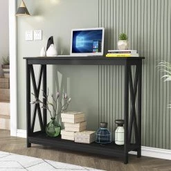 40 in. Black Standard Rectangle Wood Console Table by ATHMILE -ATHMILE Sales Store black athmile console tables dsw75732160 31 1000