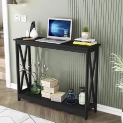 40 in. Black Standard Rectangle Wood Console Table by ATHMILE -ATHMILE Sales Store black athmile console tables dsw75732160 44 1000