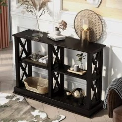 46.5 in. Black Standard Rectangle Wood Console Table by ATHMILE -ATHMILE Sales Store black athmile console tables dswf199317aab 44 1000
