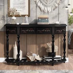 52 in. Antique Black Standard Rectangle Wood Console Table by ATHMILE -ATHMILE Sales Store black athmile console tables dswf290555aab 31 1000