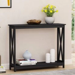 39.3 in. Black Rectangle Wood Console Table by ATHMILE -ATHMILE Sales Store black athmile console tables gz b2w20220457 31 1000