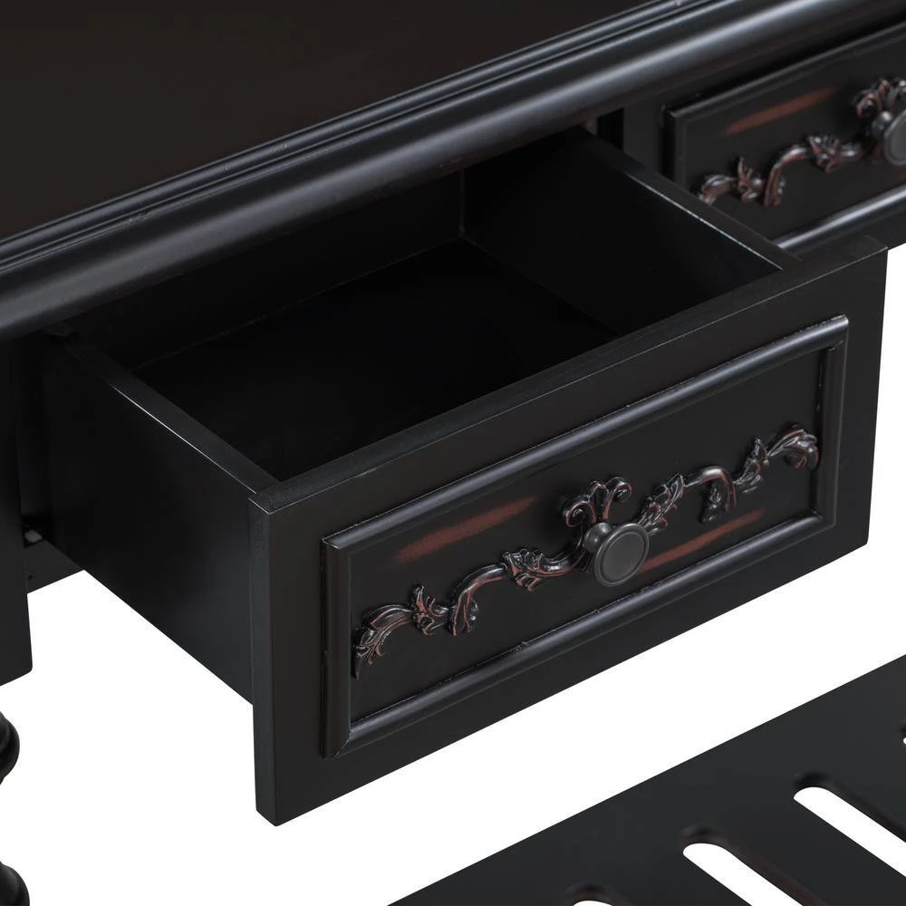 52 in. W Black Standard Rectangle Wood Console Table by ATHMILE 6 52 in. W Black Standard Rectangle Wood Console Table by ATHMILE - Image 6