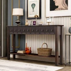 60.03 in. W Black Standard Rectangle Wood Console Table by ATHMILE -ATHMILE Sales Store black athmile console tables gz b2w20221372 31 1000