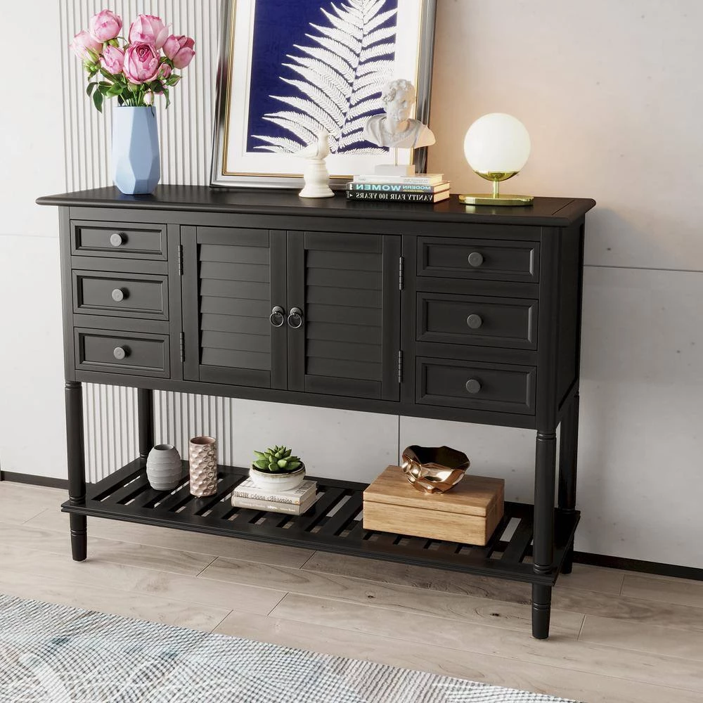 45.28 in. Black Standard Rectangle Wood Console Table by ATHMILE 11 45.28 in. Black Standard Rectangle Wood Console Table by ATHMILE - Image 11