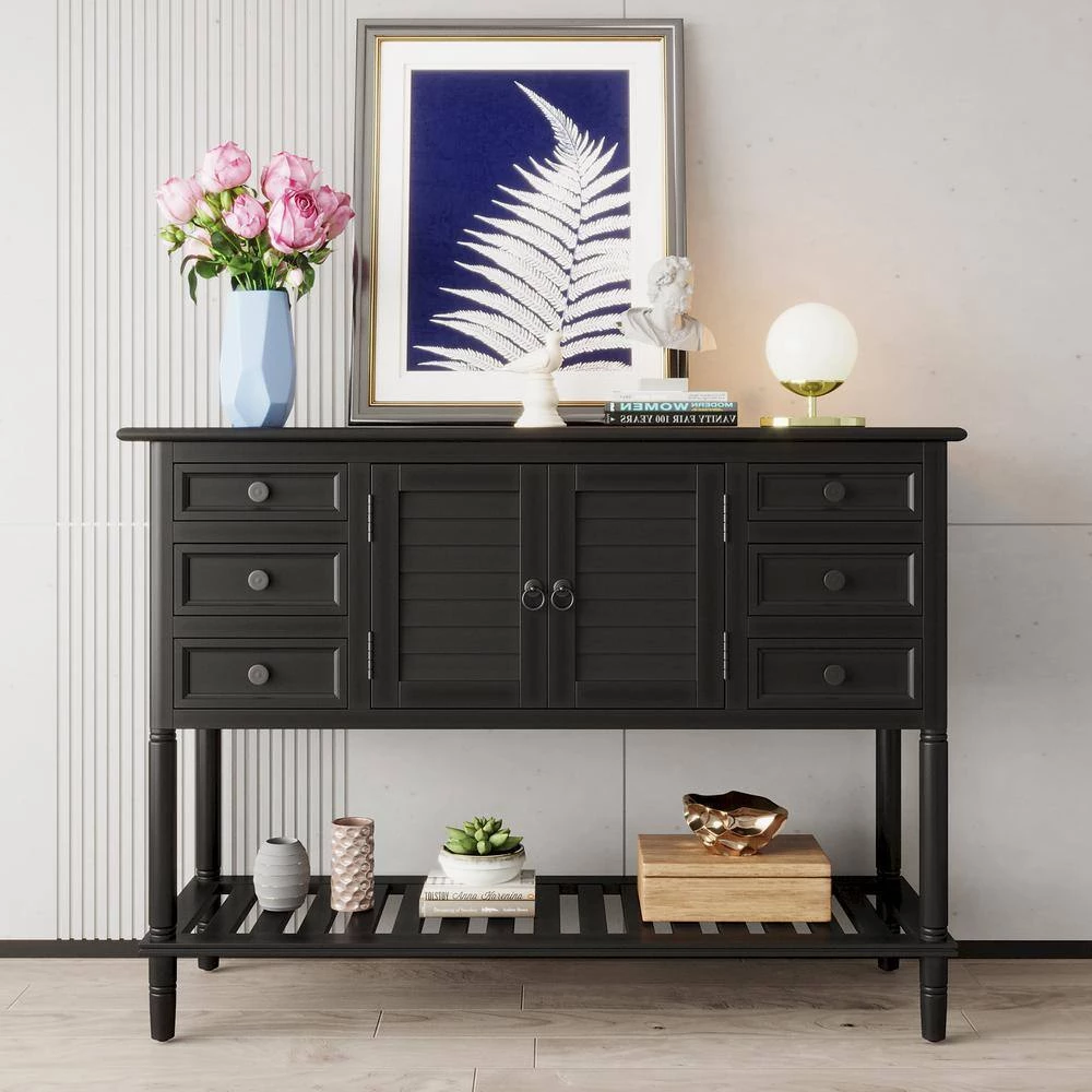45.28 in. Black Standard Rectangle Wood Console Table by ATHMILE 5 45.28 in. Black Standard Rectangle Wood Console Table by ATHMILE - Image 5