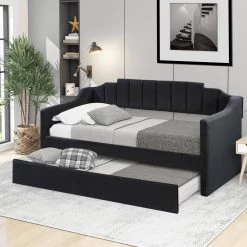 Black Twin Upholstered Daybed with Trundle by ATHMILE 17 Black Twin Upholstered Daybed with Trundle by ATHMILE -ATHMILE Sales Store black athmile daybeds gz b2w20221990 31 1000