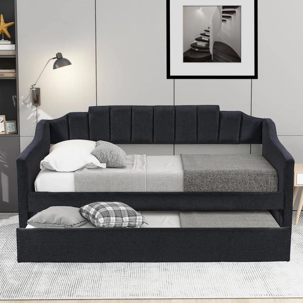 Black Twin Upholstered Daybed with Trundle by ATHMILE 3 Black Twin Upholstered Daybed with Trundle by ATHMILE - Image 3