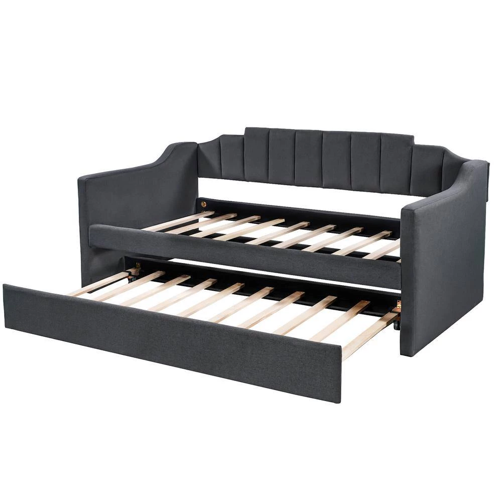 Black Twin Upholstered Daybed with Trundle by ATHMILE 2 Black Twin Upholstered Daybed with Trundle by ATHMILE - Image 2