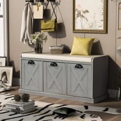 Gray Wash Storage Bench 43 in. L x 15.7 in. W x 20 in. H by ATHMILE -ATHMILE Sales Store black athmile dining benches gz b2w20221206 31 1000