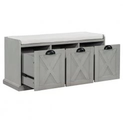 Gray Wash Storage Bench 43 in. L x 15.7 in. W x 20 in. H by ATHMILE -ATHMILE Sales Store black athmile dining benches gz b2w20221206 4f 1000