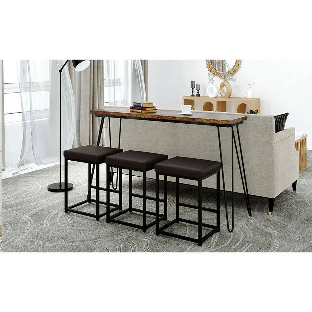 4-Piece Wood Top Rustic Brown Counter Height Table Set by ATHMILE 7 4-Piece Wood Top Rustic Brown Counter Height Table Set by ATHMILE - Image 7