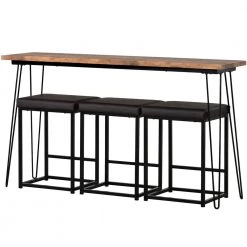 4-Piece Wood Top Rustic Brown Counter Height Table Set by ATHMILE