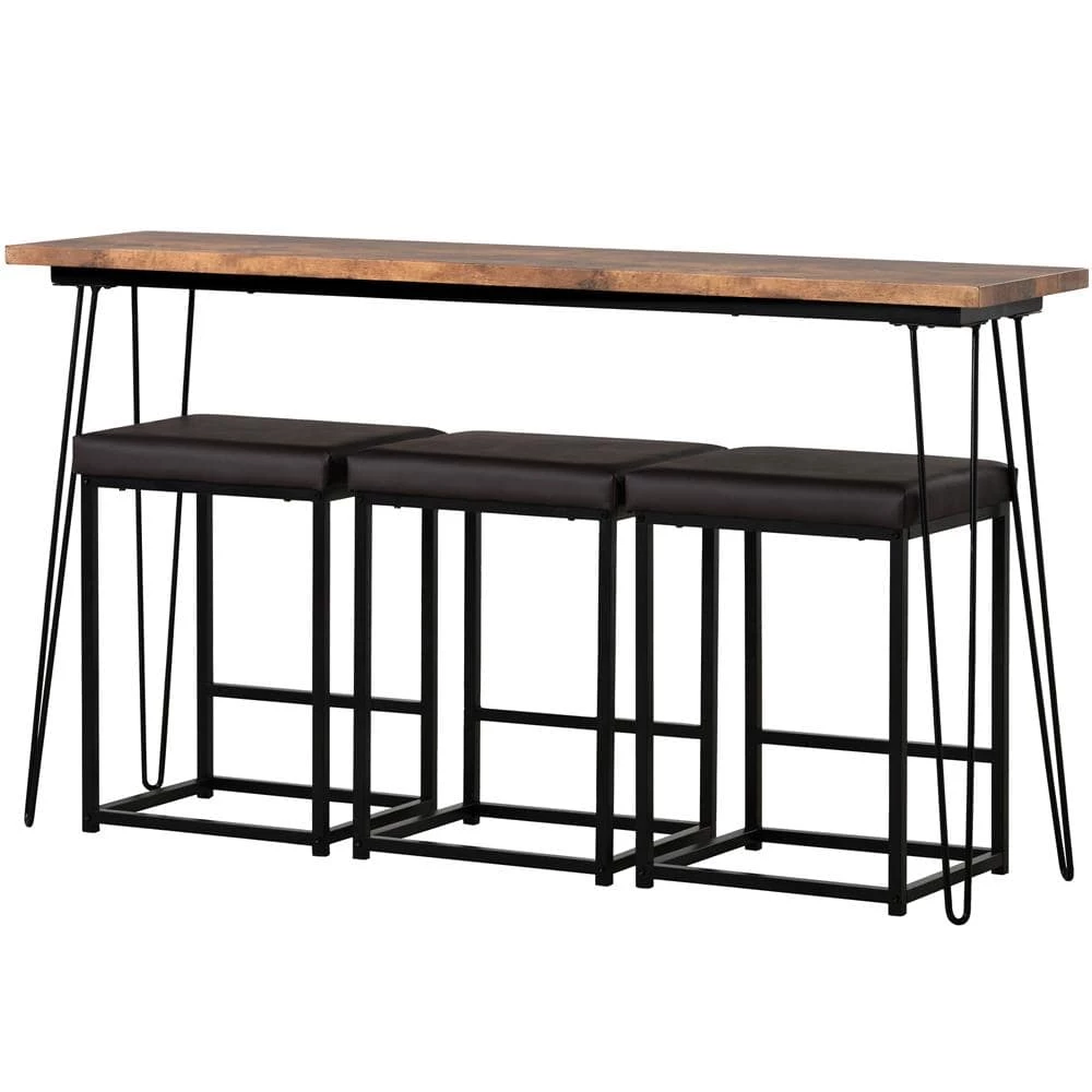 4-Piece Wood Top Rustic Brown Counter Height Table Set by ATHMILE 1 4-Piece Wood Top Rustic Brown Counter Height Table Set by ATHMILE