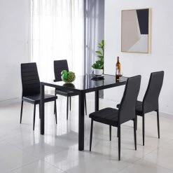5-Piece Black Glass Top Table Set (Seats-4) by ATHMILE 15 5-Piece Black Glass Top Table Set (Seats-4) by ATHMILE -ATHMILE Sales Store black athmile dining room sets ddw234s00031 31 1000