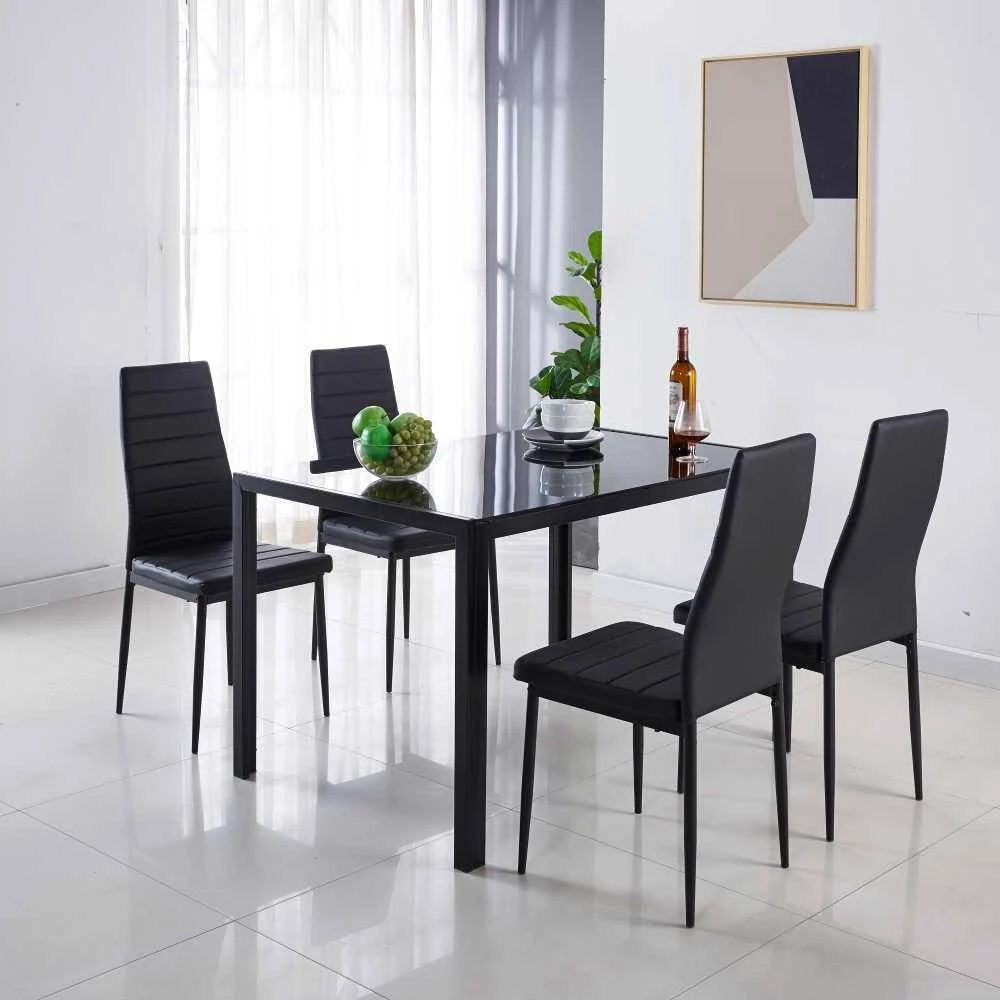 5-Piece Black Glass Top Table Set (Seats-4) by ATHMILE 8 5-Piece Black Glass Top Table Set (Seats-4) by ATHMILE - Image 8