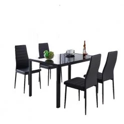 5-Piece Black Glass Top Table Set (Seats-4) by ATHMILE