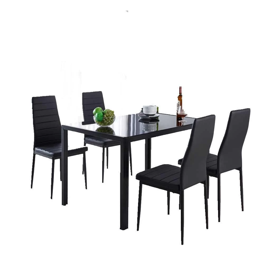 5-Piece Black Glass Top Table Set (Seats-4) by ATHMILE 1 5-Piece Black Glass Top Table Set (Seats-4) by ATHMILE