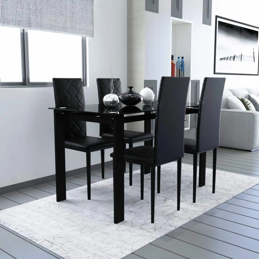 5-Piece Black Glass Top Table Set (Seats-4) by ATHMILE 8 5-Piece Black Glass Top Table Set (Seats-4) by ATHMILE - Image 8
