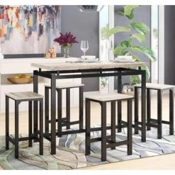 5-Piece Beige Wood Top Table Set (Seats 4) by ATHMILE 13 5-Piece Beige Wood Top Table Set (Seats 4) by ATHMILE -ATHMILE Sales Store black athmile dining room sets ddwf038126aaa 31 1000