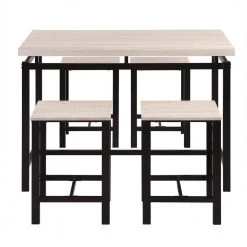 5-Piece Beige Wood Top Table Set (Seats 4) by ATHMILE