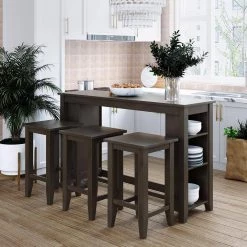 4-Piece Gray Wood Top Table Set (Seats 3) by ATHMILE 13 4-Piece Gray Wood Top Table Set (Seats 3) by ATHMILE -ATHMILE Sales Store black athmile dining room sets ddwf282079aae 31 1000