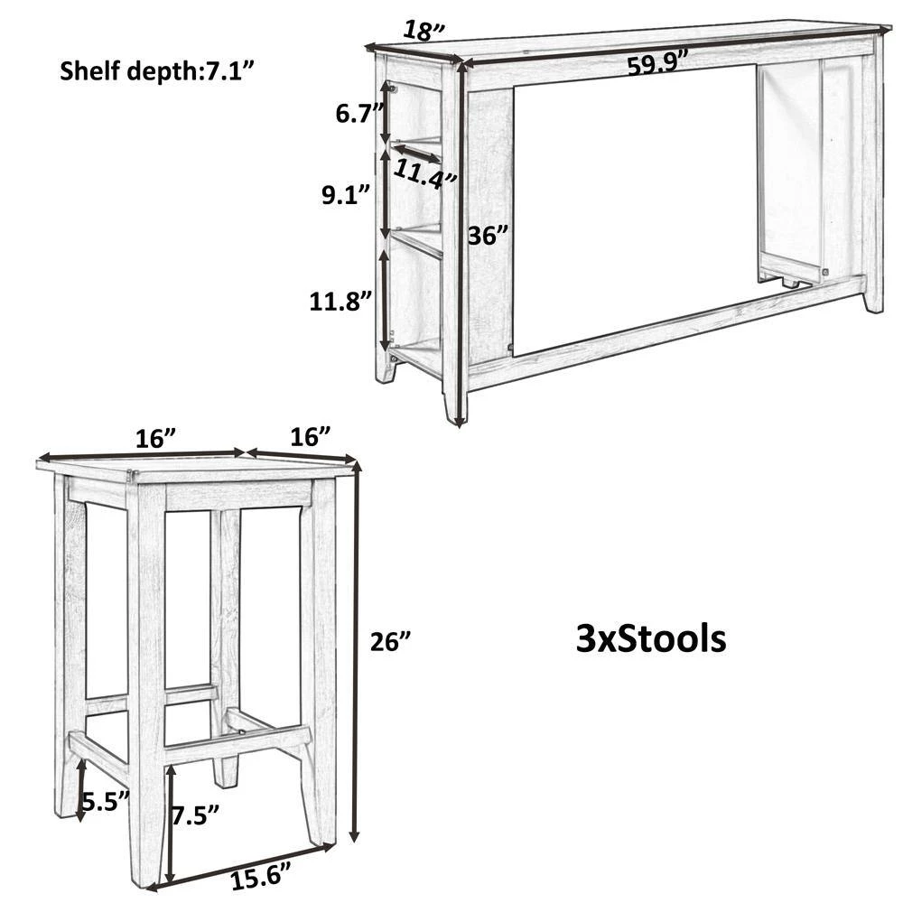 4-Piece Gray Wood Top Table Set (Seats 3) by ATHMILE 4 4-Piece Gray Wood Top Table Set (Seats 3) by ATHMILE - Image 4