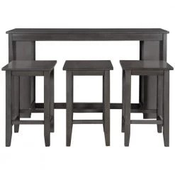 4-Piece Gray Wood Top Table Set (Seats 3) by ATHMILE
