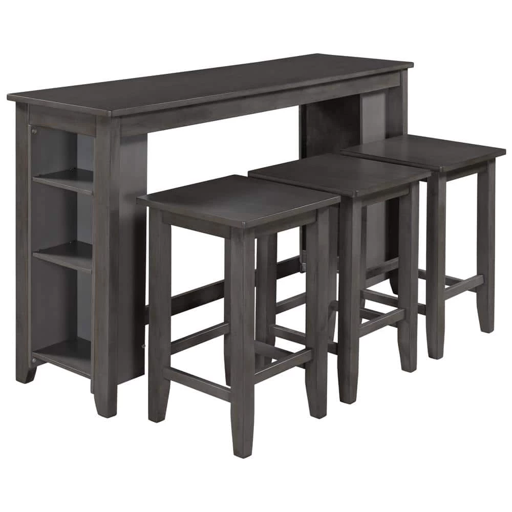4-Piece Gray Wood Top Table Set (Seats 3) by ATHMILE 2 4-Piece Gray Wood Top Table Set (Seats 3) by ATHMILE - Image 2