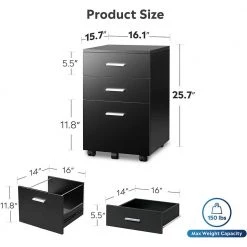 Black Wood File Cabinet with 3-Drawers by ATHMILE -ATHMILE Sales Store black athmile file cabinets gz b2w20221413 c3 1000