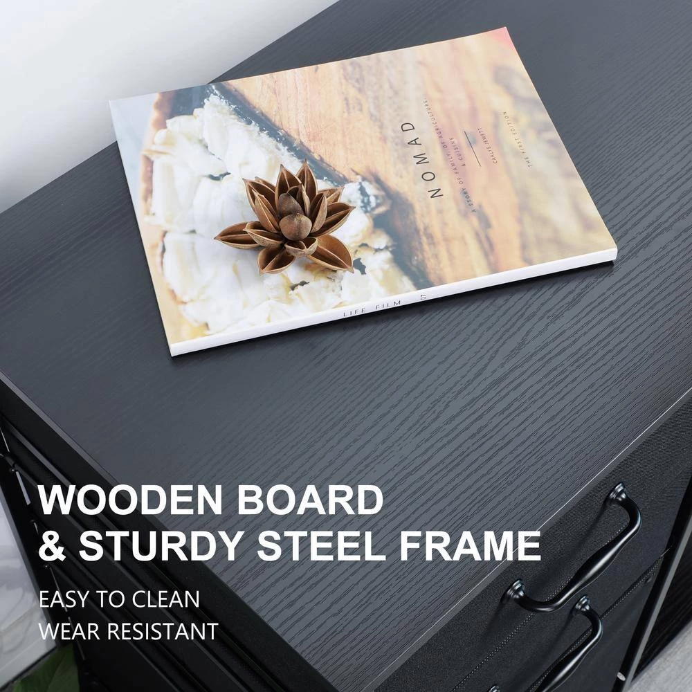 Black 3-Drawer Wood File Cabinet with Open Storage Shelves by ATHMILE 8 Black 3-Drawer Wood File Cabinet with Open Storage Shelves by ATHMILE - Image 8