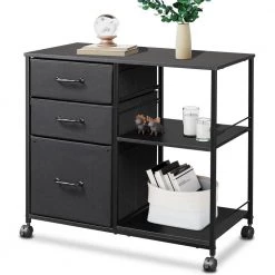 Black 3-Drawer Wood File Cabinet with Open Storage Shelves by ATHMILE