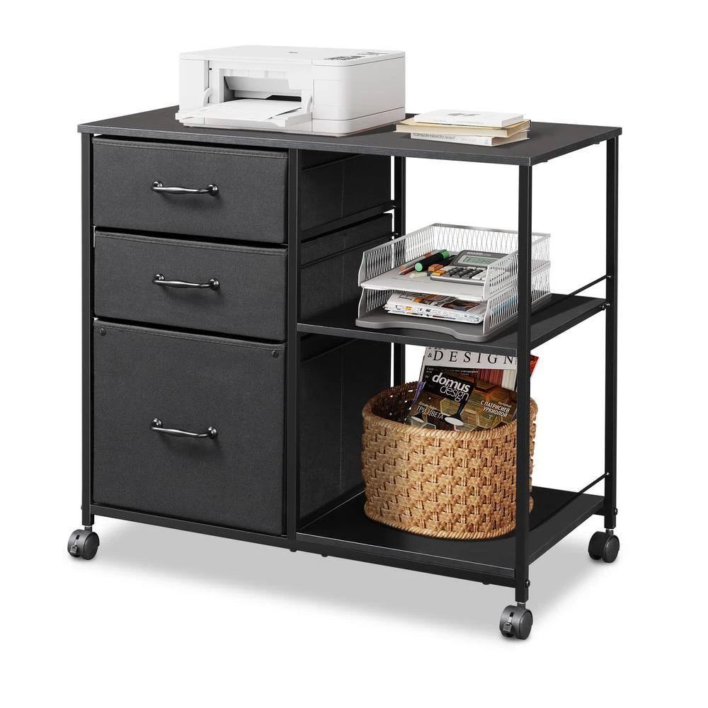 Black 3-Drawer Wood File Cabinet with Open Storage Shelves by ATHMILE 2 Black 3-Drawer Wood File Cabinet with Open Storage Shelves by ATHMILE - Image 2