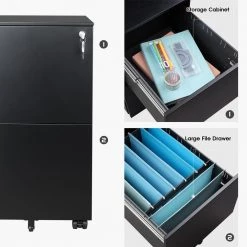 Black 2-Drawer Mobile File Cabinet with Lock by ATHMILE -ATHMILE Sales Store black athmile file cabinets gz b2w20221417 4f 1000