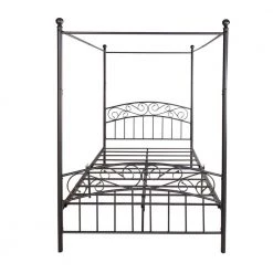 54 in. W Black Non-upholstered Wood Frame Full Four Poster Bed by ATHMILE