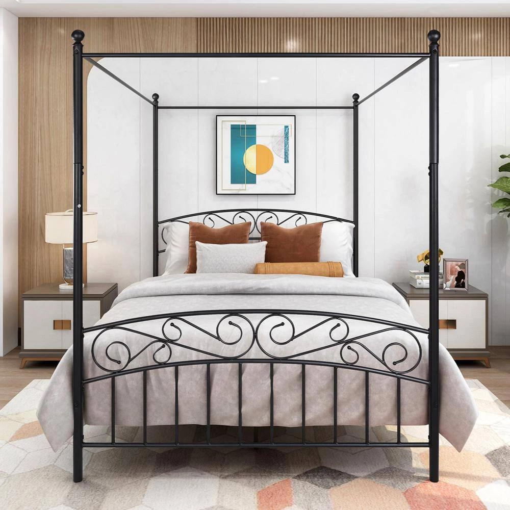 59.84 in. W Black Non-upholstered Wood Frame Queen Four Poster Bed by ATHMILE 7 59.84 in. W Black Non-upholstered Wood Frame Queen Four Poster Bed by ATHMILE - Image 7