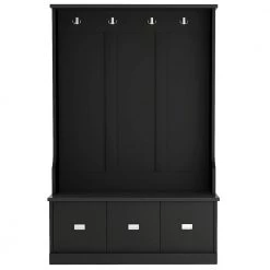 Black Hall Tree with 4-Hooks and 3-Large Drawers by ATHMILE
