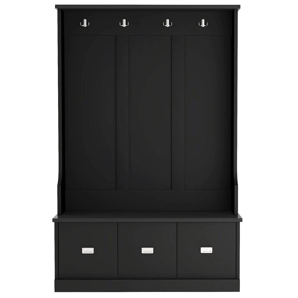 Black Hall Tree with 4-Hooks and 3-Large Drawers by ATHMILE 1 Black Hall Tree with 4-Hooks and 3-Large Drawers by ATHMILE