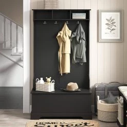 Black Hall Tree with 4-Hooks and Hinged Lid by ATHMILE 9 Black Hall Tree with 4-Hooks and Hinged Lid by ATHMILE -ATHMILE Sales Store black athmile hall trees ccwf284421aab 31 1000