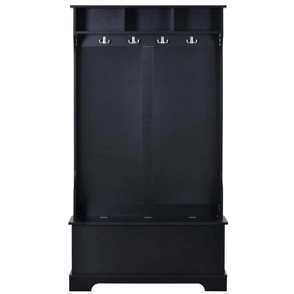 Black Hall Tree with 4-Hooks and Hinged Lid by ATHMILE 1 Black Hall Tree with 4-Hooks and Hinged Lid by ATHMILE