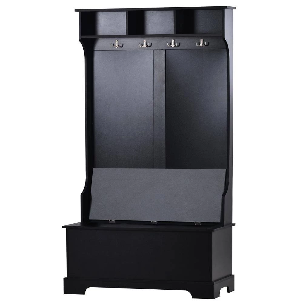 Black Hall Tree with 4-Hooks and Hinged Lid by ATHMILE 2 Black Hall Tree with 4-Hooks and Hinged Lid by ATHMILE - Image 2