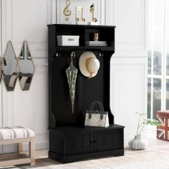 3-in-1 Design Black Hall Tree with 4 Hooks and Shelves Cabinet by ATHMILE 17 3-in-1 Design Black Hall Tree with 4 Hooks and Shelves Cabinet by ATHMILE -ATHMILE Sales Store black athmile hall trees gz b2w20220191 31 1000